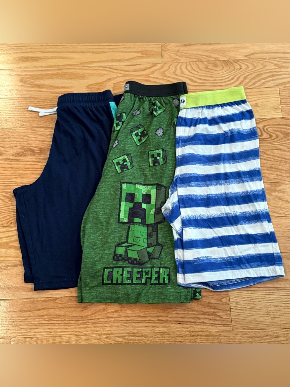 The GAP striped,Minecraft Creeper, cat & jack pajama shorts, 3 pair size 14